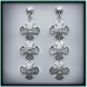 Sterling Silver Chased Triple Quadriform Earrings.