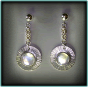 Engraved Sterling Silver Byzantine Earrings with Rainbow Moonstones.