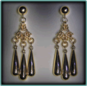 Fourteen Karat Gold Byzantine Chandelier Earrings with Teardrops.