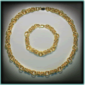 Gold Fill Byzantine Necklace & Bracelet with Dot-textured Rings. 